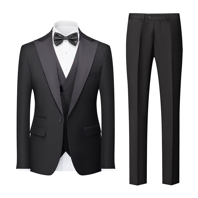 Men's Prestige White Tuxedo Set  - Black Satin Edition
