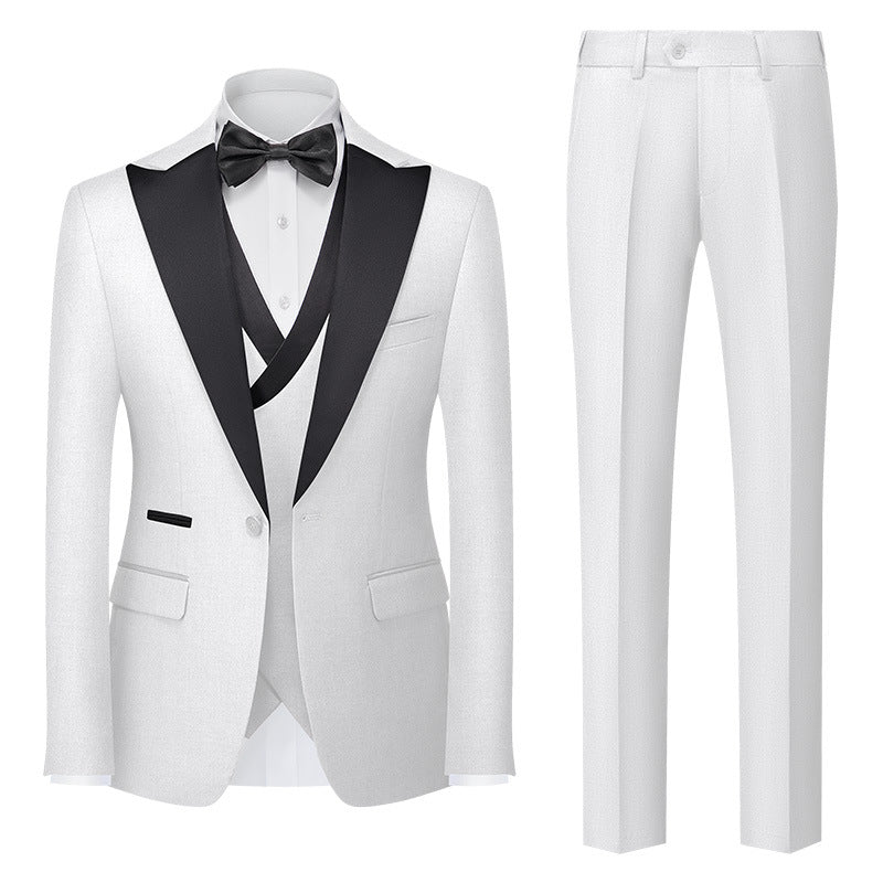 Men's Prestige White Tuxedo Set  - Black Satin Edition