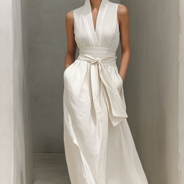 Ivory Grace Belted Maxi Dress