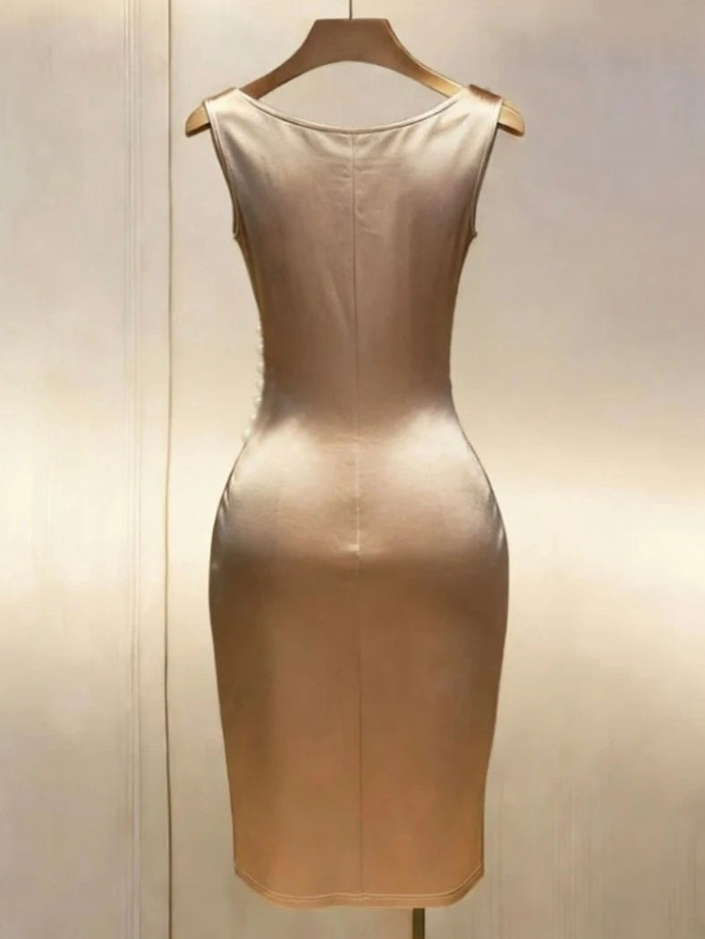 Radiance Satin Gold Midi Dress