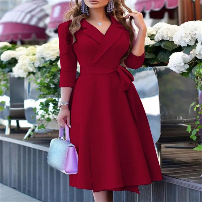 Elegant V-neck midi dress