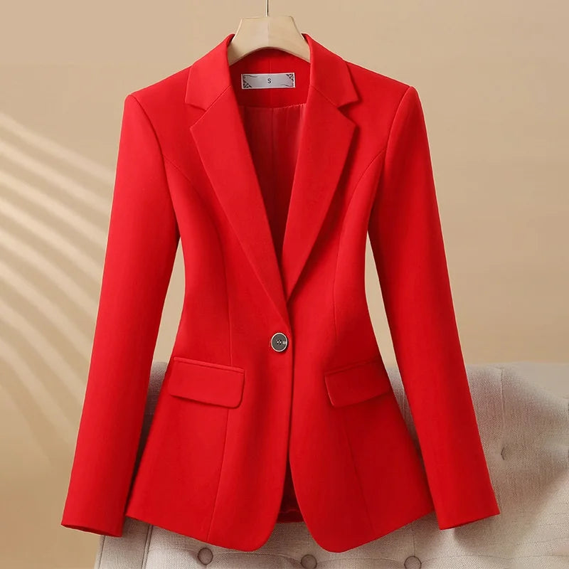Women Blazer ,Single Button Long Sleeve Red Black & White