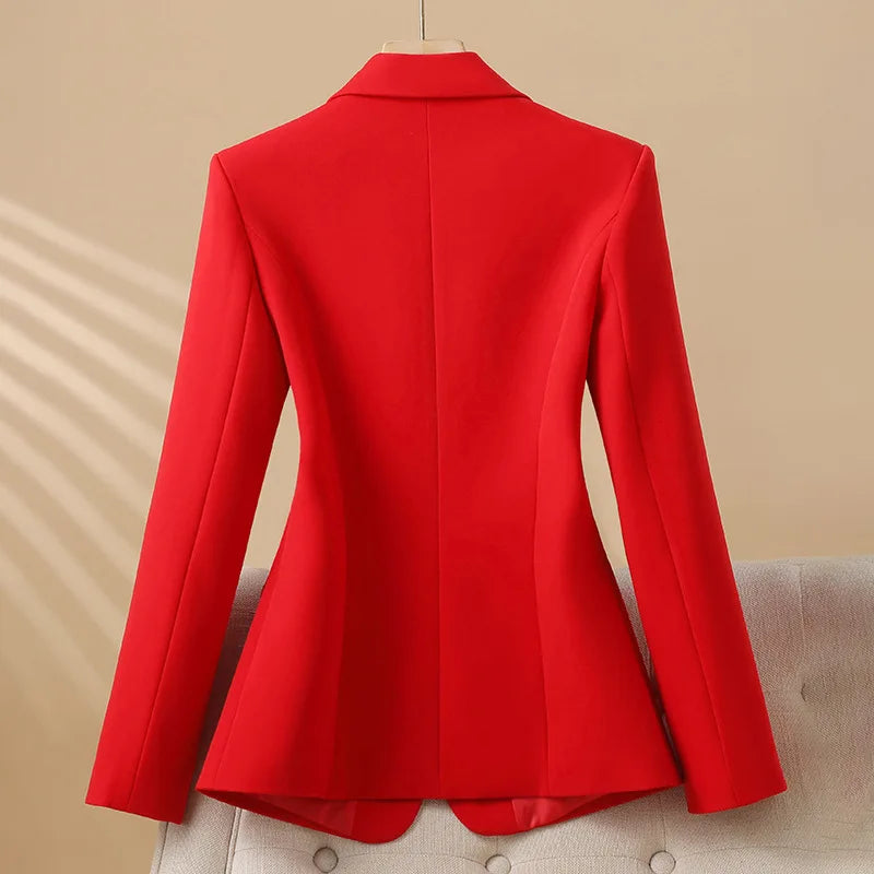 Women Blazer ,Single Button Long Sleeve Red Black & White